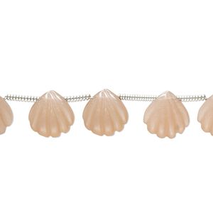 Peach moonstone 1pkg10, hand-cut top-drilled carved puffed shell bead natural 9x9mm