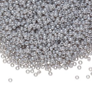 Seed bead, Miyuki, glass, pkg/25g, #11 rocaille, translucent glazed luster silver grey, (RR-526).