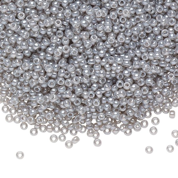 Seed bead, Miyuki, glass, pkg/25g, #11 rocaille, translucent glazed luster silver grey, (RR-526). image number 0