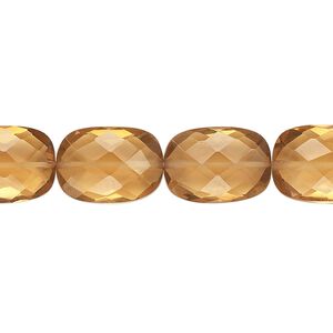 Golden quartz 1pkg10, hand-cut checkerboard faceted flat rectangle bead 14x10mm