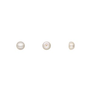 Pearl, White Lotus™, cultured freshwater (bleached), white, 4-5mm half-drilled button, B grade, Mohs hardness 2-1/2 to 4. Sold per pkg of 5 pairs.