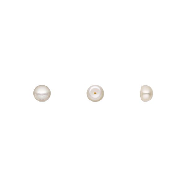 Pearl, White Lotus™, cultured freshwater (bleached), white, 4-5mm half-drilled button, B grade, Mohs hardness 2-1/2 to 4. Sold per pkg of 5 pairs. image number 0