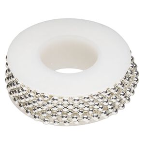 Chain, silver-plated steel, 3.2mm ball. Sold per 12-foot spool.