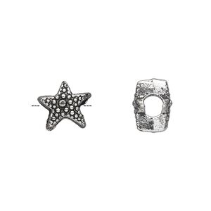 Bead, antique silver-plated "pewter" (zinc-based alloy), 11x8mm double-sided beaded star. Sold per pkg of 10.