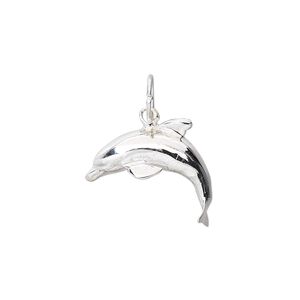 Charm, sterling silver, 19x17mm dolphin. Sold individually.