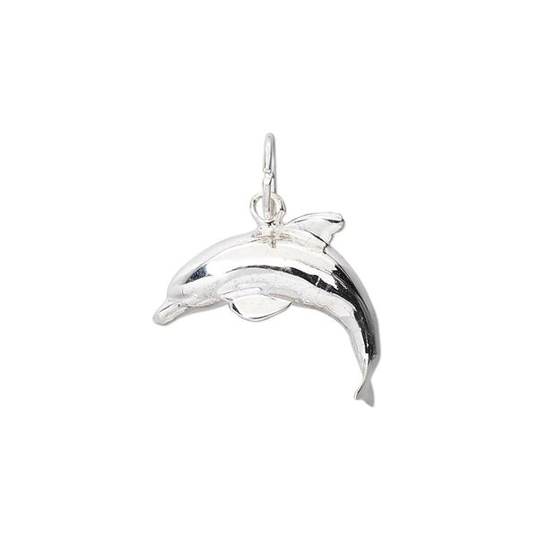 Charm, sterling silver, 19x17mm dolphin. Sold individually. image number 0