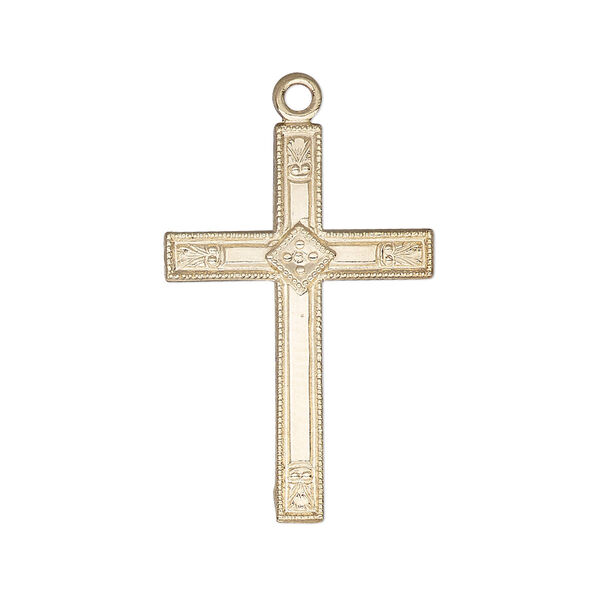 Focal, 14Kt gold-filled, 30x20mm single-sided flat cross with diamond design. Sold individually. image number 0