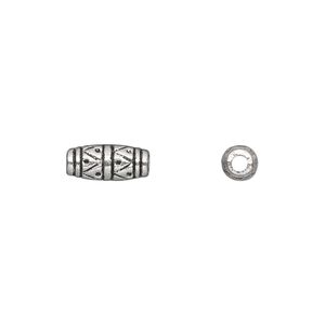 Bead, antique silver-plated "pewter" (zinc-based alloy), 11x4mm oval tube. Sold per pkg of 50.