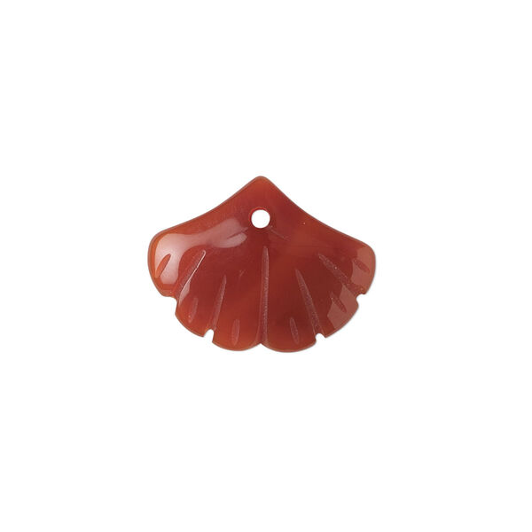Drop, red agate (dyed / heated), 20x15mm top-drilled double-sided carved gingko leaf, B grade, Mohs hardness 6-1/2 to 7. Sold individually. image number 0