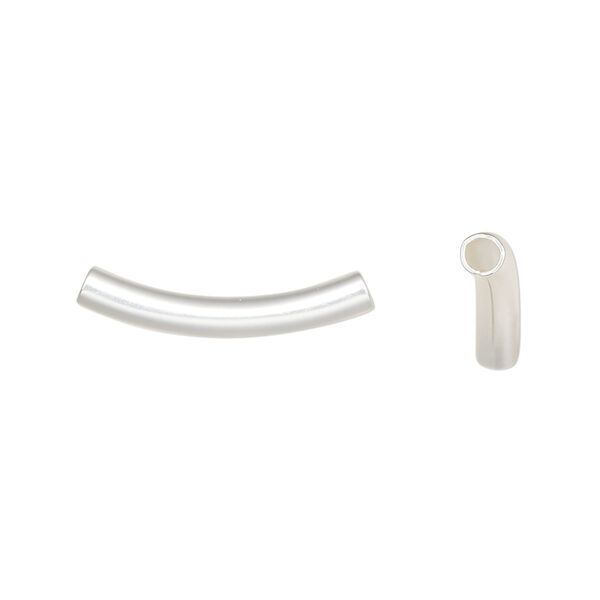 Bead, silver-plated brass with satin finish, 22x3mm curved tube. Sold per pkg of 100. image number 0