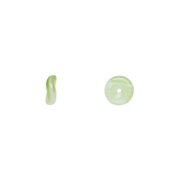 Bead, Czech pressed glass, opaque green/white, 7x3mm rondelle. Sold per 15" to 16" strand. image number 0