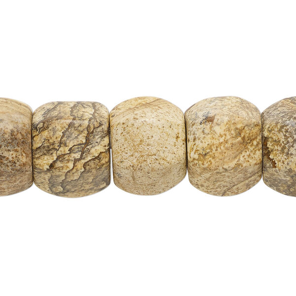 Bead, picture jasper (natural), 14x12mm 6-sided drum, B+ grade, Mohs hardness 6-1/2 to 7. Sold per 8-inch strand, approximately 15 beads. image number 0