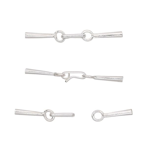 Clasp, Hill Tribes, hook-and-eye, sterling silver, 25x2mm with cone and glue-in ends, 1.5mm inside diameter. Sold individually. image number 0