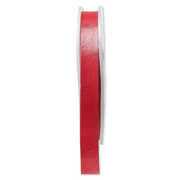 Cord, leather, red, 12mm flat. Sold per 25-yard spool. image number 0