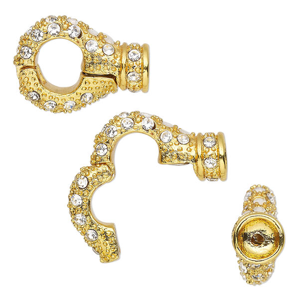 Clasp, magnetic, glass rhinestone and gold-plated "pewter" (zinc-based alloy), clear, 20x14.5mm stardust cuff. Sold individually. image number 0