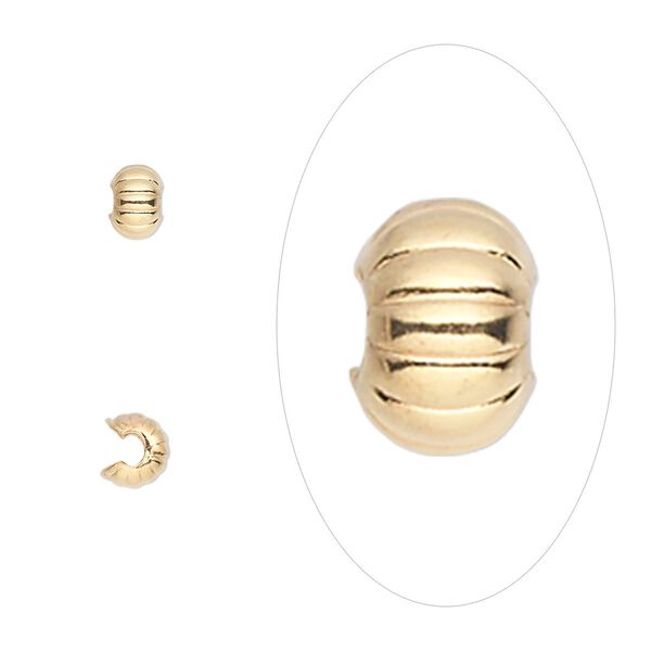 Crimp cover, gold-plated brass, 4mm corrugated round. Sold per pkg of 500. image number 0