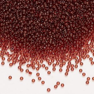 Seed bead, Miyuki, glass, pkg/35g, #15 rocaille, translucent gold luster garnet red (RR-304).