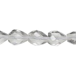 Quartz crystal 1pkg1, hand-cut faceted almond bead natural 15.5-16 inch 12x8mm