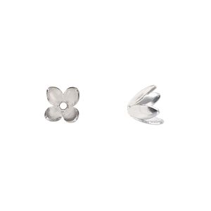 Bead cap, silver-finished copper, 9-7mm flower, fits 4-6mm round bead. Sold per pkg of 20.