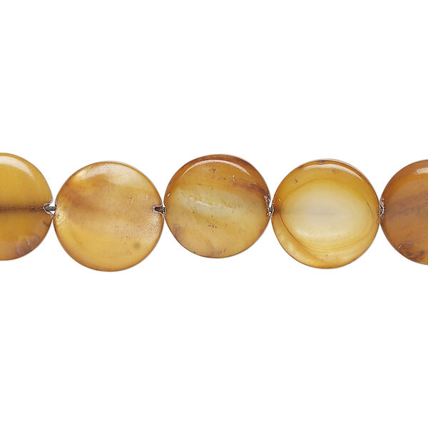 Mother-of-pearl shell 1pkg1, puffed flat round bead 15 inch burnt umber 11-12mm image number 0