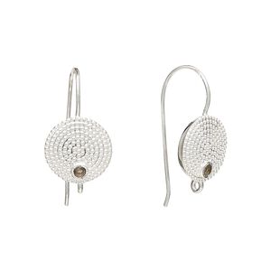 Sterling silver / smoky quartz 1pkg2, textured flat round ear wire, fishhook / closed loop 22 gauge 20mm / 11mm