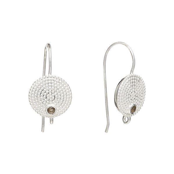 Sterling silver / smoky quartz 1pkg2, textured flat round ear wire, fishhook / closed loop 22 gauge 20mm / 11mm image number 0