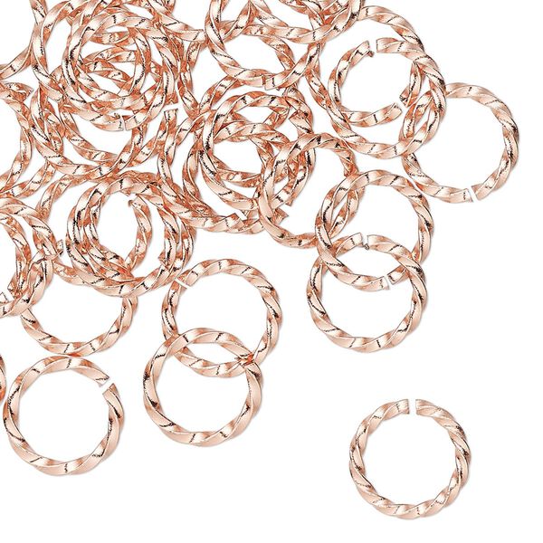 Jump ring, copper, 10mm hand-cut twisted round, 7.5mm inside diameter, 16 gauge. Sold per pkg of 50. image number 0