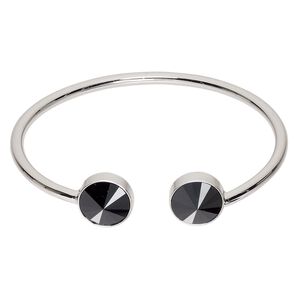 Bracelet, cuff, Everyday Jewelry™, Crystal Passions® and silver-plated "pewter", jet, 13mm rounds, 7 inches. Sold individually.