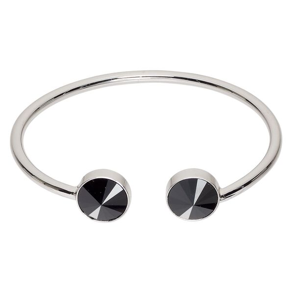 Bracelet, cuff, Everyday Jewelry™, Crystal Passions® and silver-plated "pewter", jet, 13mm rounds, 7 inches. Sold individually. image number 0