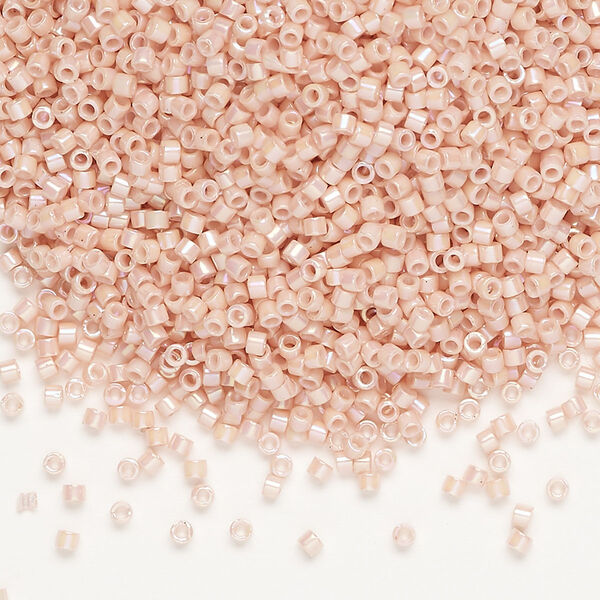 Seed bead, Delica®, glass, pkg/7.5g, #11 round, opaque rainbow gold luster salmon (DB-0207-1). image number 0