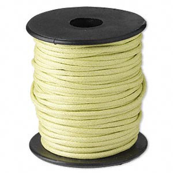 Cord, waxed cotton, lemon green, 2mm, 50+ pound test. Sold per 25-meter spool. image number 0