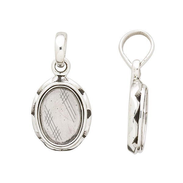 Pendant, antiqued sterling silver, 30x14.5mm with design and 14x10mm oval bezel setting. Sold individually. image number 0