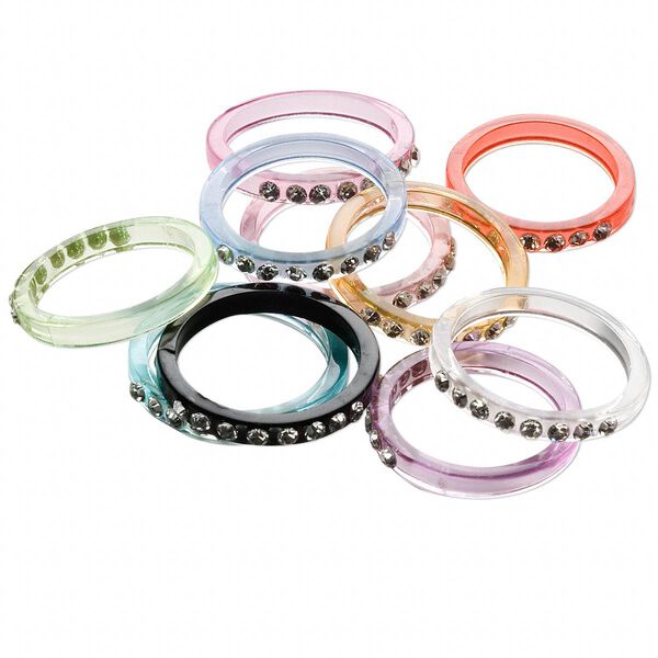 Ring mix, acrylic and glass rhinestone, multicolored, sizes 6-10. Sold per pkg of 10. image number 0