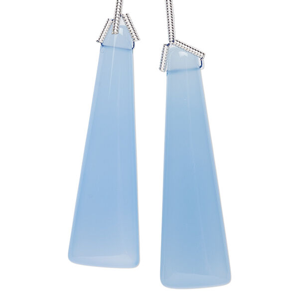 Bead, blue chalcedony (dyed), 40x40x12mm hand-cut top-drilled triangle, B grade, Mohs hardness 6-1/2 to 7. Sold per pkg of 2 beads. image number 0