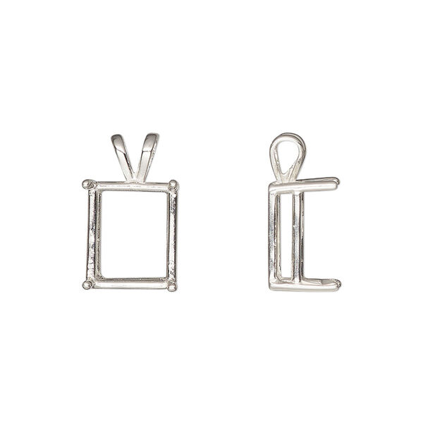Pendant, Sure-Set™, sterling silver, 12x10mm with 4-prong emerald-cut basket setting. Sold individually. image number 0