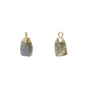 Labradorite / sterling silver 1pkg1, electrocoated gold-plated hand-cut nugget drop natural 8x5mm-9x7mm