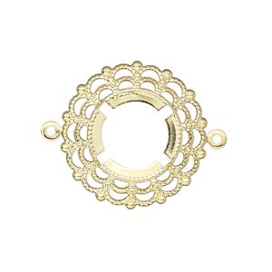 Link, gold-plated brass, 24mm round with 14mm 4-prong round setting. Sold per pkg of 12.