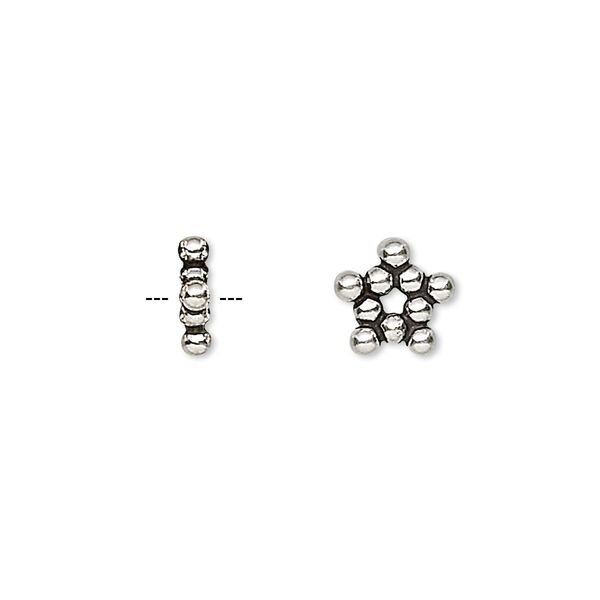 Bead, antiqued sterling silver, 9x2mm star rondelle. Sold per 1/4 troy ounce pkg, approximately 10 beads. image number 0