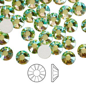 Flat back 144pk limecicle AB foil back, Preciosa MAXIMA Czech crystal hotfix rhinestone 7.069-7.272mm chaton rose round SS34
