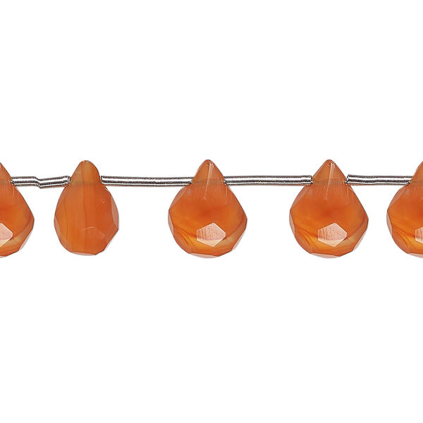 Carnelian 1pkg7, hand-cut top-drilled faceted puffed teardrop bead, 8x6mm-12x9mm light to medium image number 0
