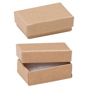 Box, kraft paper, "cotton"-filled, 1-7/8 x 1-1/4 x 5/8 inch rectangle. Sold per pkg of 10.