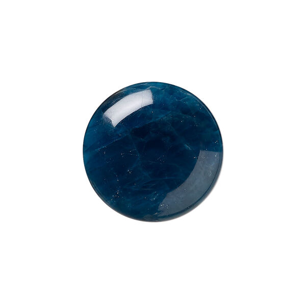 Cabochon, blue apatite (natural), 20mm calibrated round, B grade, Mohs hardness 5. Sold individually. image number 0