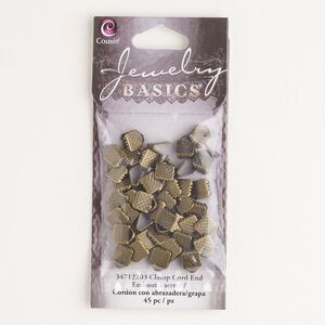 Ribbon crimp end, steel, pkg/45, antique gold finish, 7x6mm textured rectangle.