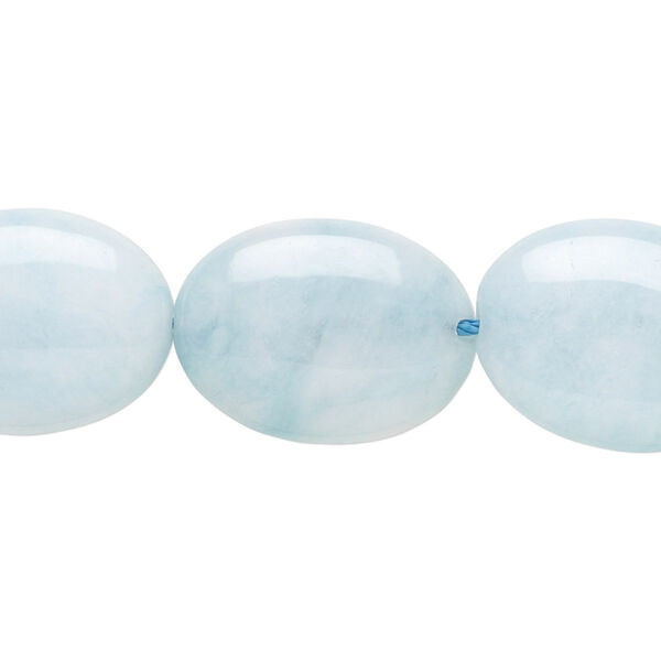 Bead, "larimar" (quartz) (dyed), aqua blue, 20x15mm flat oval, B grade, Mohs hardness 7. Sold per 8-inch strand, approximately 10 beads. image number 0