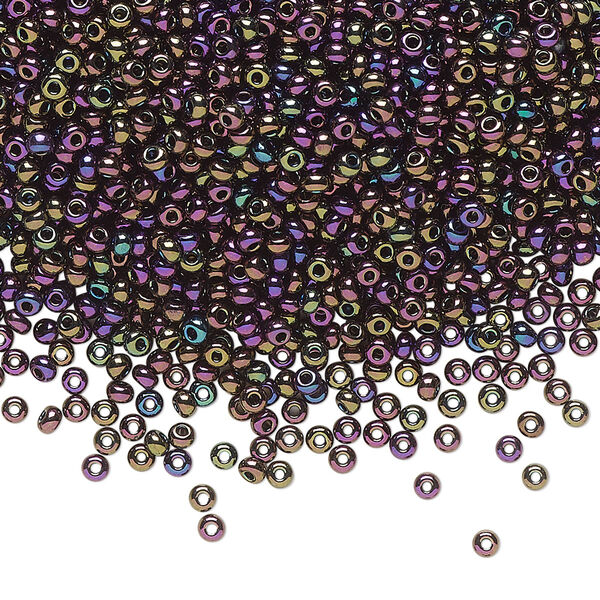 Seed bead, Preciosa Ornela Czech glass, pkg/50g, #11 rocaille, opaque red iris black, (59195). image number 0