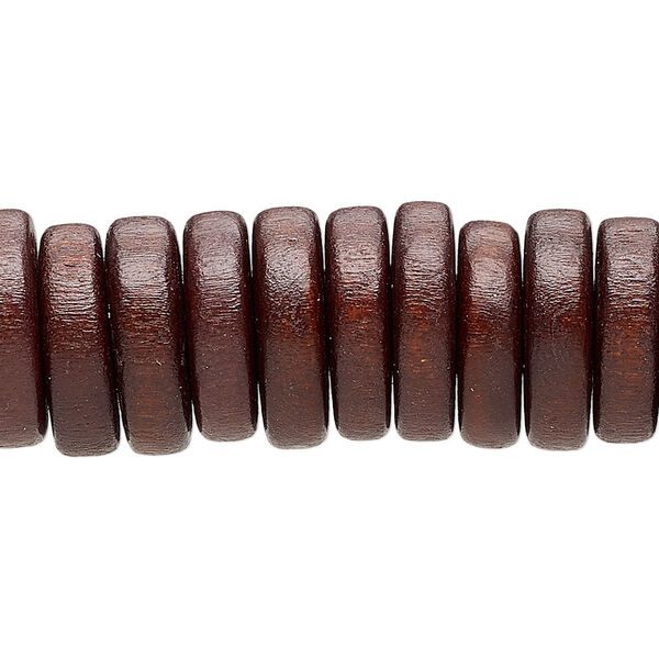 Bead, Taiwanese cheesewood (dyed / waxed), chocolate, 15x4mm rondelle. Sold per 8-inch strand, approximately 45 beads. image number 0