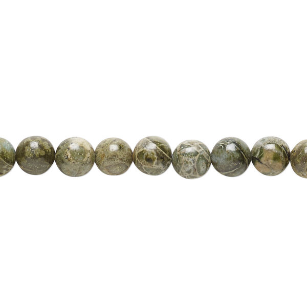 Bead, green brecciated jasper (natural), 6mm round, B grade, Mohs hardness 6-1/2 to 7. Sold per 15-1/2" to 16" strand. image number 0