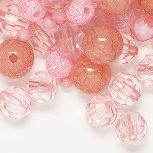 Bead mix 1pkg96, acrylic, multi-pink, 4-14mm faceted round.