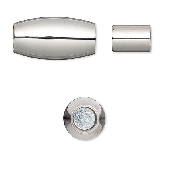 Clasp, magnetic barrel, stainless steel, 21x11mm with glue-in ends, 5.5mm inside diameter. Sold individually. image number 0