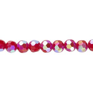 Bead 1pk 32 facets opaque red AB, Celestial Crystal® 6mm round 15.5-16 inch